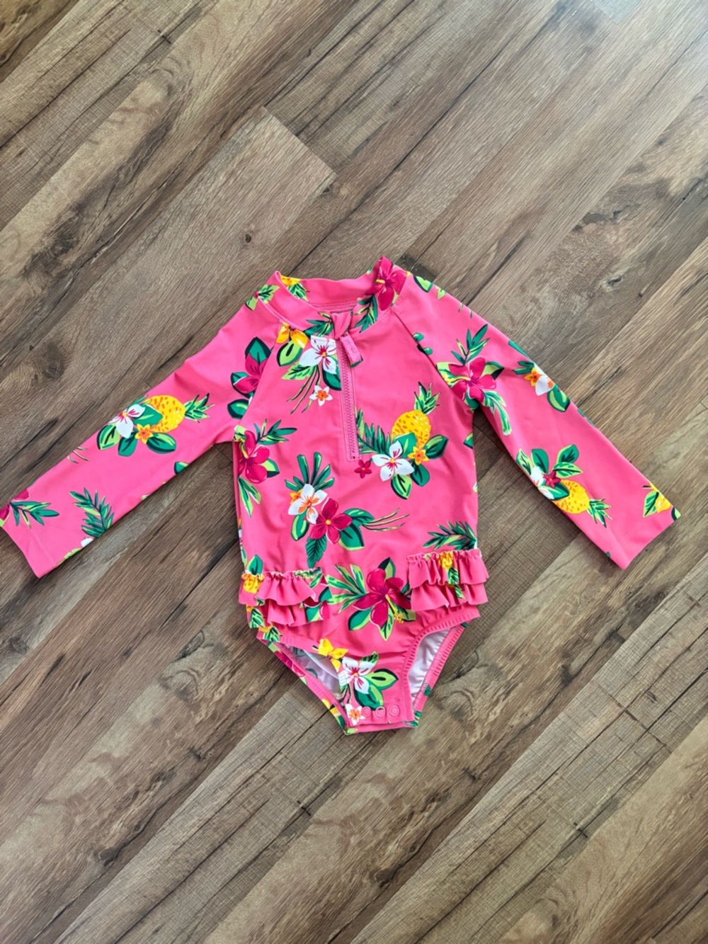 Carter's Bright Pink Tropical Floral Long-Sleeve One-Piece Swimsuit